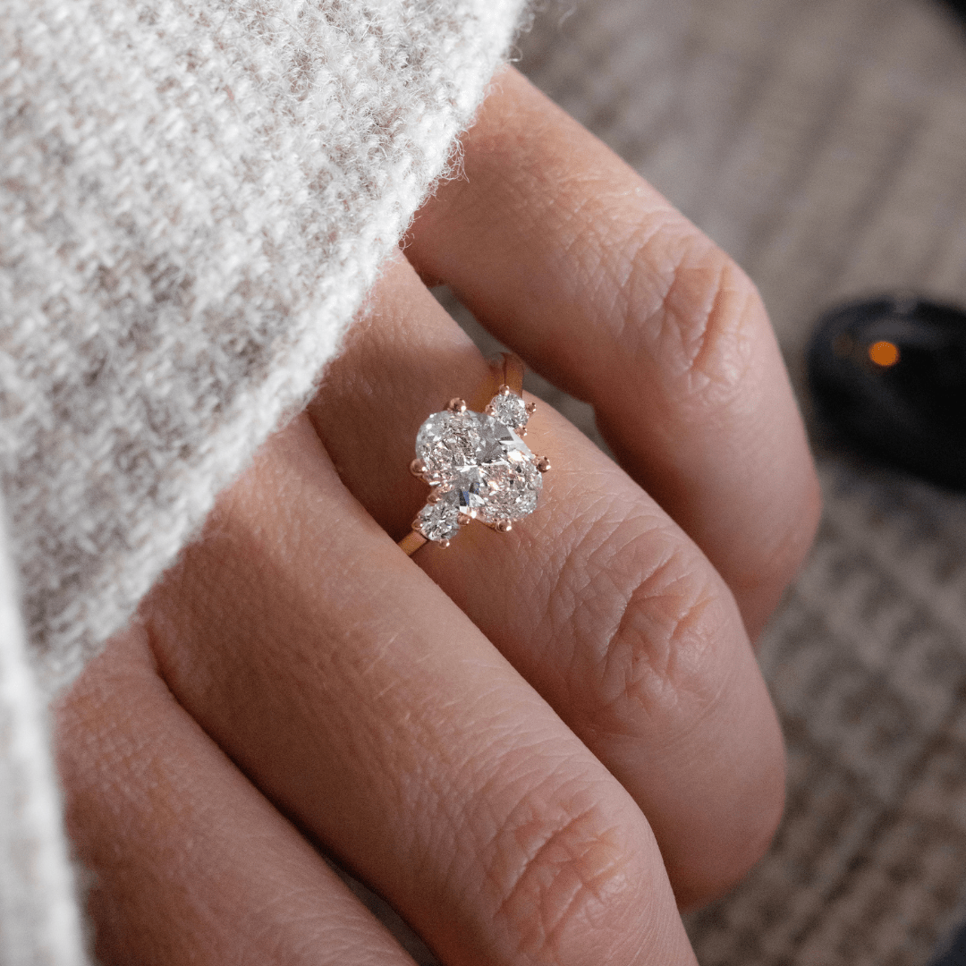 Marquise Shaped Three Stone Lab Grown Diamond Engagement Ring